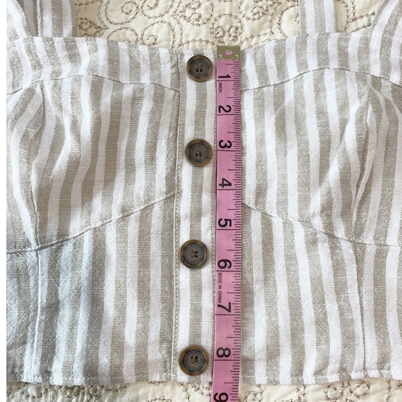 Sanctuary Bustier Linen Blend Stripe Crop Top with Smocked Back - Picture 8 of 9